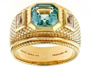 Judith Ripka Paraiba Bella Luce® Tourmaline Simulant 14K Gold Clad Textured Cocktail Ring