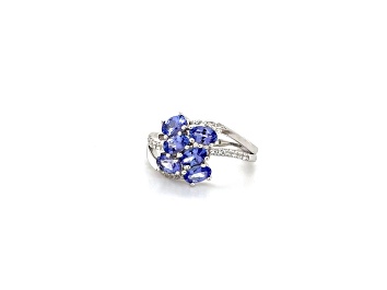 Picture of Rhodium Over Sterling Silver Oval Tanzanite and White Zircon Ring 1.96ctw