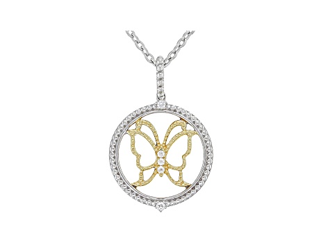 Judith Ripka Two-Tone Butterfly Necklace with White Topaz Accents