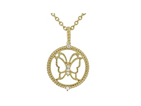 Judith Ripka 14k Gold Clad Butterfly Necklace with White Topaz Accents