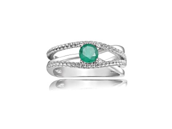 Picture of Round Emerald with White Sapphire Accents Sterling Silver Crossover Open Design Ring, 0.65ctw