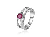 Round Ruby with White Sapphire Accents Sterling Silver Crossover Open Design Ring, 0.65ctw