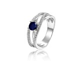 Round Blue Sapphire with White Sapphire Accents Sterling Silver Crossover Open Design Ring, 0.65ctw
