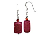 Sterling Silver Polished Carnelian and Red Jadeite Dangle Earrings