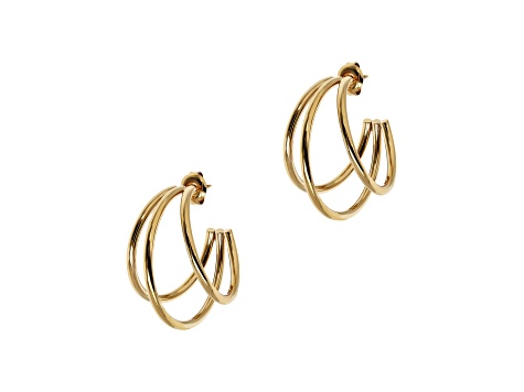 Gold Tone over Sophisticated Steel Polished Open Triple Hoop Earrings