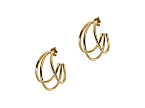 Gold Tone over Sophisticated Steel Polished Open Triple Hoop Earrings