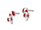 Rhodium Over Sterling Silver Enamel and Crystal Candy Cane Earrings