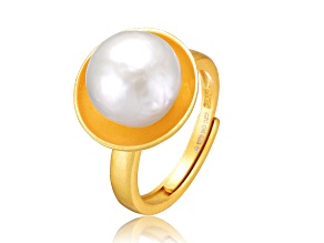 Genuine Freshwater Pearl, 14K Yellow Gold Plated over Sterling Silver Adjustable Ring