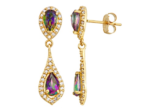 Mystic Fire® Green Topaz 10K Yellow Gold Dangle Earrings 1.10ctw