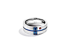 Star Wars™ Fine Jewelry R2 Series Sapphire Simulant & Garnet Simulant Stainless Steel Ring 0.23ctw