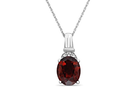 Red Garnet And White Diamond Rhodium Over Sterling Silver Pendant With Chain 2.87ctw
