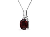 Red Garnet And White Diamond Rhodium Over Sterling Silver Pendant With Chain 2.87ctw