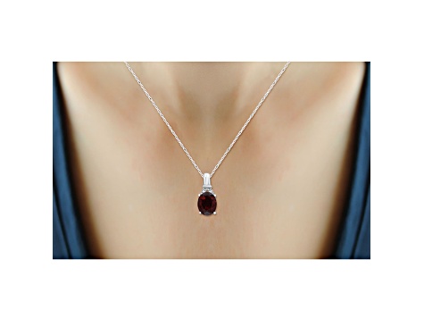 Red Garnet And White Diamond Rhodium Over Sterling Silver Pendant With Chain 2.87ctw