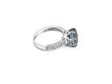 10mm Round Aquamarine and White CZ Rhodium Over Sterling Silver Ring, 3.62ctw