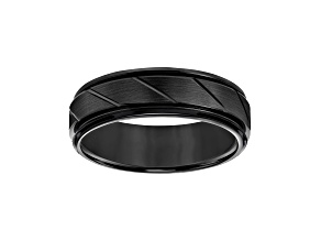 7mm Diagonal-Cut Comfort Fit Band in Black Tungsten Carbide with Satin Finish