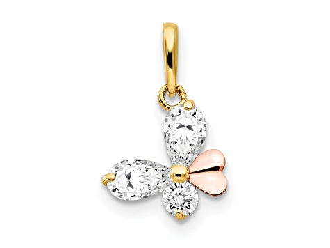 14K Two-tone Cubic Zirconia Children's Butterfly Pendant