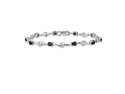 Rhodium Over 10k White Gold Oval Shaped Blue and Round Shaped White Sapphire Bracelet