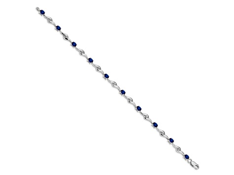 Rhodium Over 10k White Gold Oval Shaped Blue and Round Shaped White Sapphire Bracelet