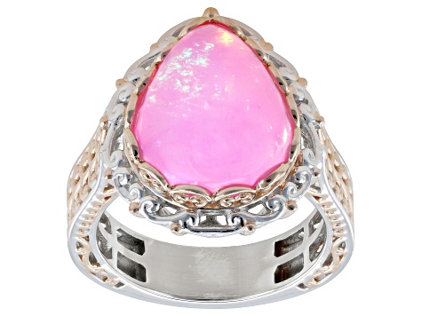 Pink Ethiopian Opal Rhodium & 18K Rose Gold Over Palladium Sterling Silver Ring 6.80ct
