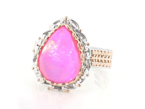 Pink Ethiopian Opal Rhodium & 18K Rose Gold Over Palladium Sterling Silver Ring 6.80ct
