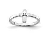 Sterling Silver Polished and Satin Cubic Zirconia Cross Children's Ring