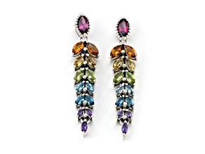 Silver Treasures by Samuel B. Multi-Gemstone Sterling Silver Feather Drop Earrings 6.90ctw