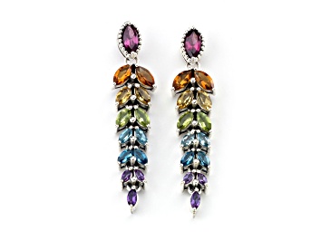 Picture of Silver Treasures by Samuel B. Multi-Gemstone Sterling Silver Feather Drop Earrings 6.90ctw