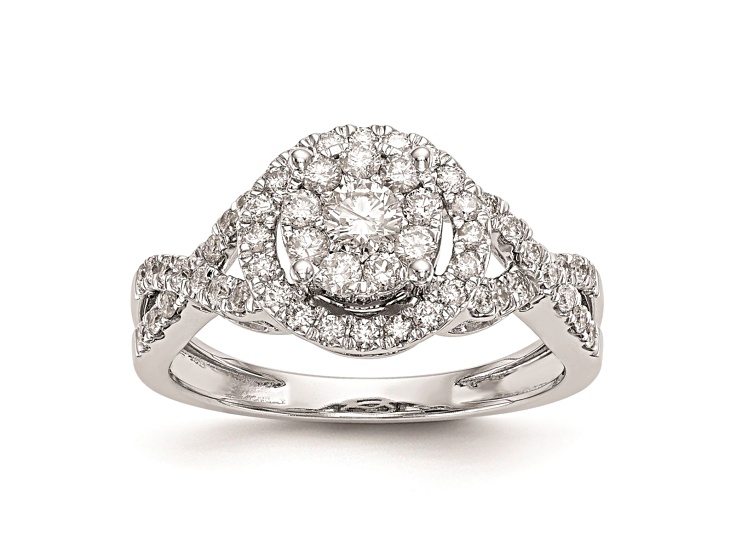 Rhodium Over 14K White Gold Lab Grown Diamond Cluster Engagement Ring 0.758ctw