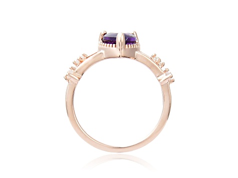 Heart Shape Amethyst with White Sapphire Accents 14K Rose Gold Over Sterling Silver Split Shank Ring