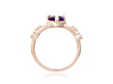 Heart Shape Amethyst with White Sapphire Accents 14K Rose Gold Over Sterling Silver Split Shank Ring