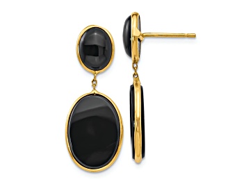 Picture of 14k Yellow Gold Onyx Oval Dangle Earrings