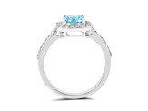 Rhodium Over Sterling Silver Paraiba Blue Apatite and Lab Grown Diamond Halo Design Ring