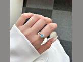 Rhodium Over Sterling Silver Paraiba Blue Apatite and Lab Grown Diamond Halo Design Ring