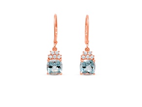 Aquamarine and CZ Cushion 18K Rose Gold Over Sterling Silver Drop Earrings, 2.65ctw