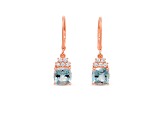 Aquamarine and CZ Cushion 18K Rose Gold Over Sterling Silver Drop Earrings, 2.65ctw