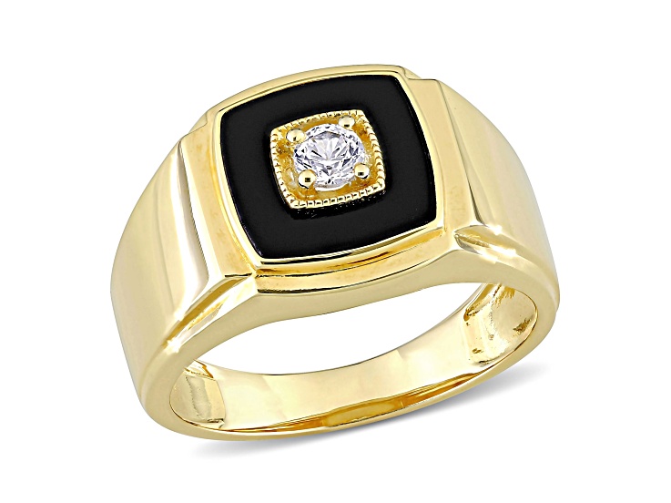 Black Onyx and Lab Created White Sapphire 18K Yellow Gold Over Sterling Silver Unisex Ring  2.5ctw