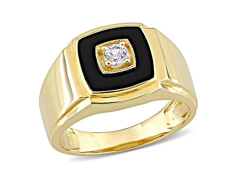 Black Onyx and Lab Created White Sapphire 18K Yellow Gold Over Sterling Silver Unisex Ring  2.5ctw
