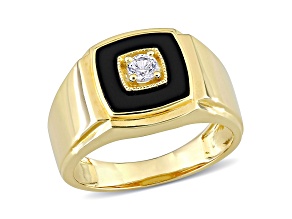 Black Onyx and Lab Created White Sapphire 18K Yellow Gold Over Sterling Silver Unisex Ring  2.5ctw