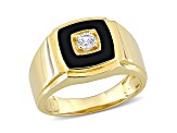 Black Onyx and Lab Created White Sapphire 18K Yellow Gold Over Sterling Silver Unisex Ring  2.5ctw