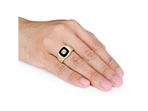 Black Onyx and Lab Created White Sapphire 18K Yellow Gold Over Sterling Silver Unisex Ring  2.5ctw