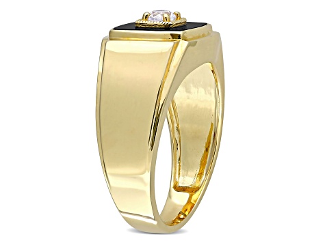 Black Onyx and Lab Created White Sapphire 18K Yellow Gold Over Sterling Silver Unisex Ring  2.5ctw