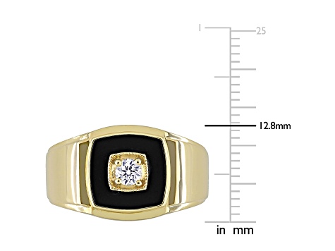 Black Onyx and Lab Created White Sapphire 18K Yellow Gold Over Sterling Silver Unisex Ring  2.5ctw