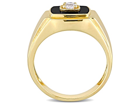 Black Onyx and Lab Created White Sapphire 18K Yellow Gold Over Sterling Silver Unisex Ring  2.5ctw