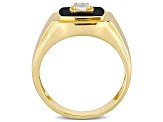 Black Onyx and Lab Created White Sapphire 18K Yellow Gold Over Sterling Silver Unisex Ring  2.5ctw