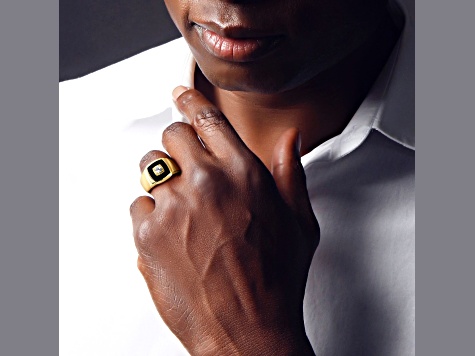 Black Onyx and Lab Created White Sapphire 18K Yellow Gold Over Sterling Silver Unisex Ring  2.5ctw