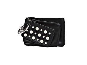 Fendi Black Leather Pearl Studded Triplette Multi Clutch Handbag