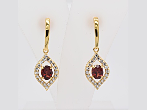 .84ctw Oval Garnet and Cubic Zirconia 14K Yellow Gold Over Sterling Silver Earrings