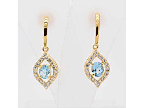 .80ctw Oval Sky Blue Topaz and Cubic Zirconia 14K Yellow Gold Over Sterling Silver Earrings