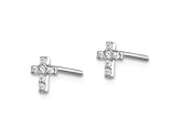 Rhodium Over Sterling Silver Cubic Zirconia Children's Cross Post Earrings