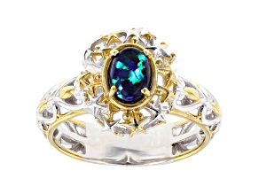 Peacock Australian Opal Triplet Rhodium & 24K Yellow Gold Over Palladium Sterling Silver Ring